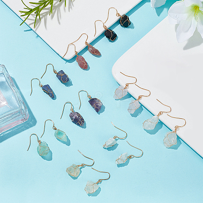 9 Style 9 Style Natural Gemstone Nugget Dangle Earrings G-AN0001-01-1