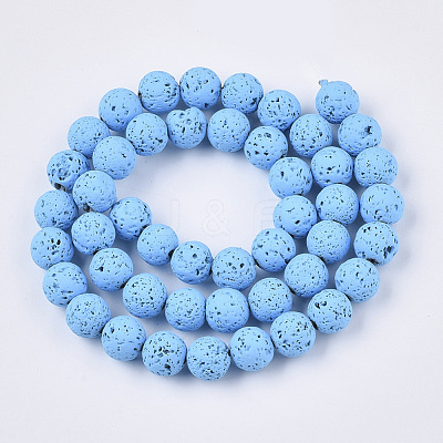 Spray Painted Natural Lava Rock Beads Strands G-N0324-B-04-1
