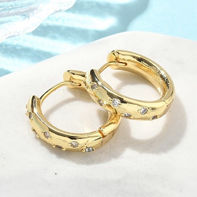 Brass Micro Pave Clear Cubic Zirconia Hoop Earrings EJEW-A132-17G-1