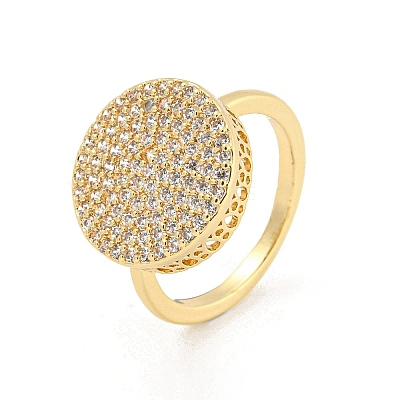 Flat Round Brass Micro Pave Clear Cubic Zirconia Finger Rings RJEW-G309-41G-1