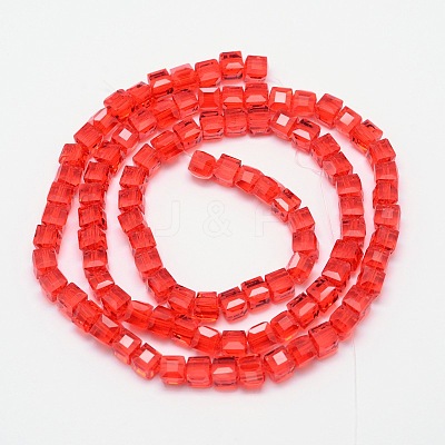 Faceted Cube Transparent Glass Beads Strands X-EGLA-E041-5mm-D07-1