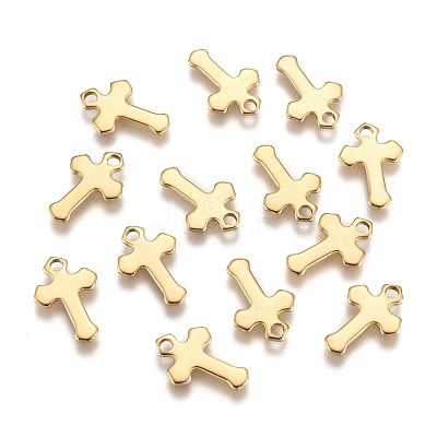 Ion Plating(IP) 304 Stainless Steel Tiny Cross Charms X-STAS-L159-06G-1