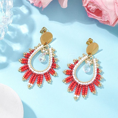 Handmade Glass Seed Beads Teardrop Stud Earrings EJEW-MZ00293-01-1