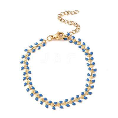 Enamel Ear of Wheat Link Chains Bracelet BJEW-P271-02G-02-1