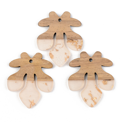 Transparent Resin & Walnut Wood Pendants RESI-S389-051A-B05-1