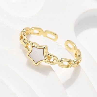Brass Shell Cuff Rings for Women RJEW-C126-11G-1