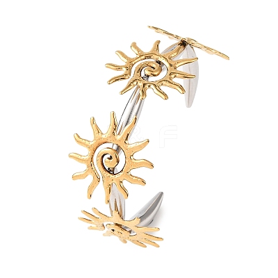 Two Tone 304 Stainless Steel Cuff Bangles for Women BJEW-B165-02B-1