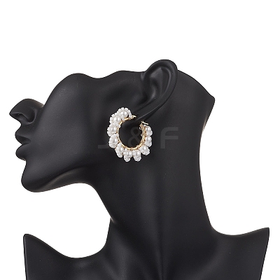 Glass Flower Hoop Earrings EJEW-TA00733-1