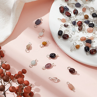 80Pcs 10 Styles Natural Mixed Gemstone Connector Charms PALLOY-HY00002-1