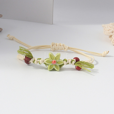 Adjustable Handmade Porcelain Flower Polyester Cord Braided Bead Bracelets for Women WG32CA4-03-1