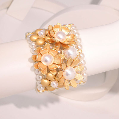 Flower Alloy & ABS Plastic Pearl Bangles for Women FS-WG764D9-01-1