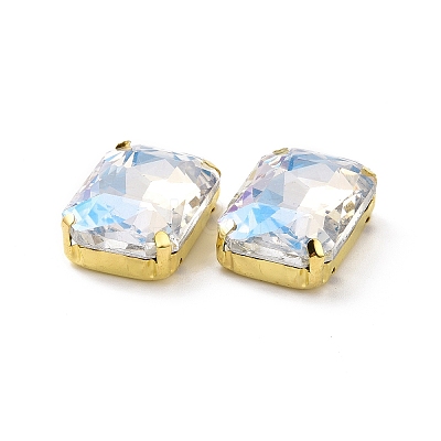 Rectangle Octagon Shape Sew on Glass Rhinestone DIY-E062-01G-04-1