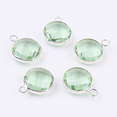 Silver Color Plated Brass Glass Flat Round Charms GLAA-M003-A-06S-1