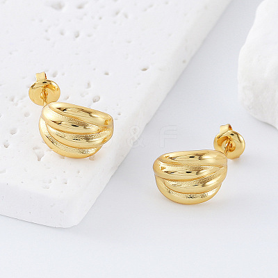 Pumpkin Stripe 304 Stainless Steel Stud Earrings for Women VG3470-1