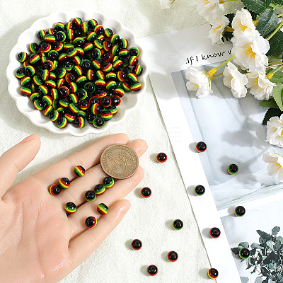 200Pcs Ghana Jamaica Reggae Stripe Resin Beads RESI-SP0001-05-1