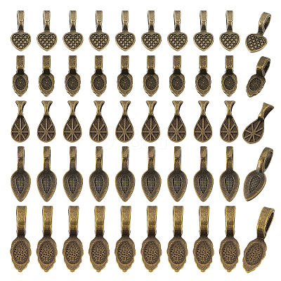250Pcs 5 Styles Tibetan Style Glue-on Flat Pad Bails TIBEP-GA0001-04A-1
