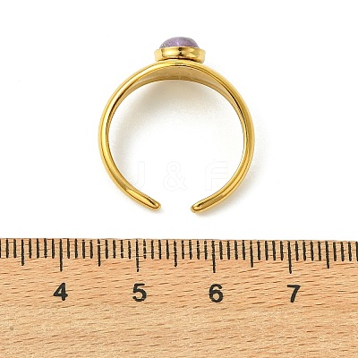 Natural Gemstone Sun 304 Stainless Steel Cuff Open Rings for Women RJEW-JR01065-1