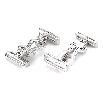 Brass Micro Pave Clear Cubic Zirconia Fold Over Clasps KK-S356-577-NF-1