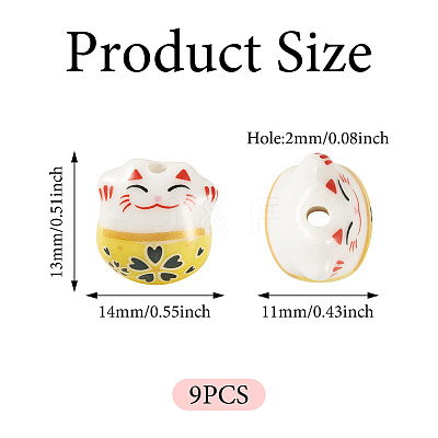 9Pcs Handmade Printed Porcelain Beads PORC-TADJ0001-01F-1