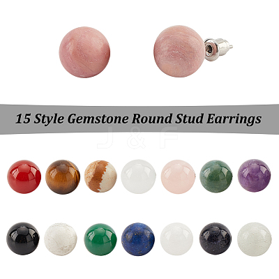 15 Pairs 15 Style Natural & Synthetic Mixed Gemstone Round Stud Earrings EJEW-AN0003-28-1