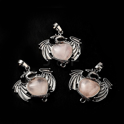 Natural Rose Quartz Heart Pendants KK-K331-01AS-06-1