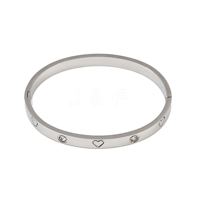 201 Stainless Steel with Rhinestone Bangles for Women BJEW-B138-04P-1