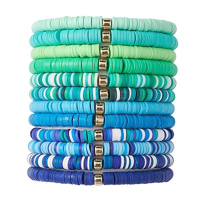 12Pcs 12 Color Polymer Clay Heishi Surfer Stretch Bracelets Set with Plastic Beaded BJEW-JB09547-1