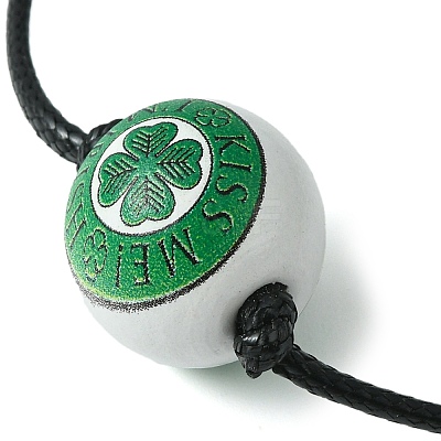 Saint Patrick's Day Wood Round Braided Beaded Bracelets BJEW-JB09595-1