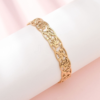 304 Stainless Steel Cuff Bangles for Women BJEW-C155-01A-G-1
