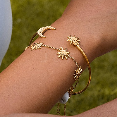 304 Stainless Steel Cuff Bangles for Women BJEW-B151-01G-1