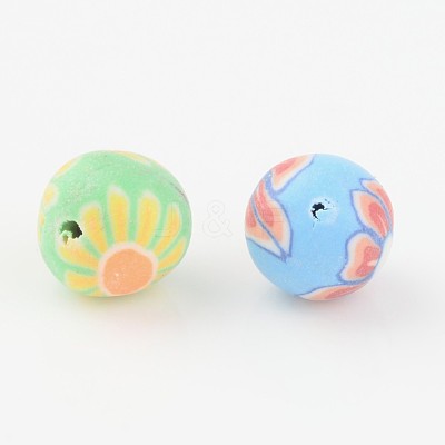 Handmade Flower Pattern Polymer Clay Round Beads X-CLAY-Q172-M-1