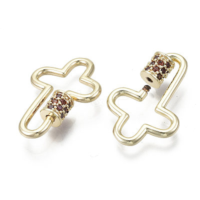 Brass Micro Pave Cubic Zirconia Screw Carabiner Lock Charms KK-R136-070E-NF-1