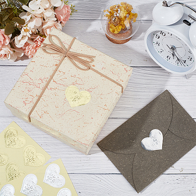 20 Sheets 2 Colors Heart & Rectangle Paper Self-Adhesive Embossed Stickers DIY-CP0010-59-1