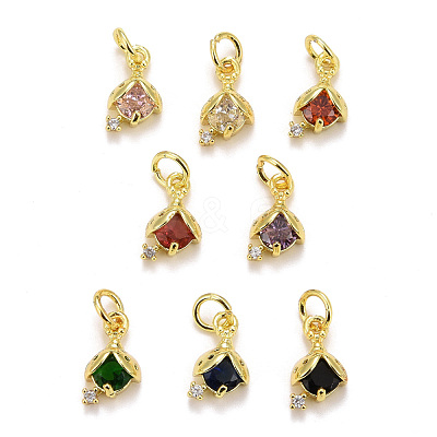 Rack Plating Brass Micro Pave Cubic Zirconia Charms KK-F832-01-G-1