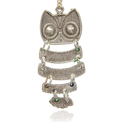 Antique Silver Alloy Enamel Owl Pendants ENAM-J174-01AS-1
