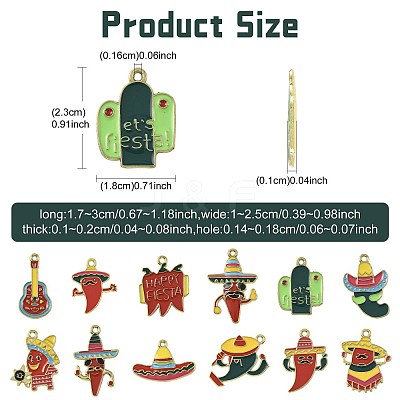 36Pcs 12 Styles Cinco De Mayo Theme Alloy Enamel Pendants ENAM-FS0004-37-1