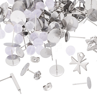 100Pcs Mixed Shapes 304 Stainless Steel Stud Earring Settings & Findings STAS-TA0005-88-1