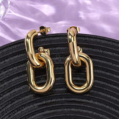 304 Stainless Steel Oval Dangle Stud Earrings X-EJEW-L304-04G-1
