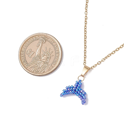 MIYUKI Delica Beads Beaded Mermaid Tail Pendant 304 Stainless Steel Cable Chain Necklaces for Women NJEW-MZ00130-05-1