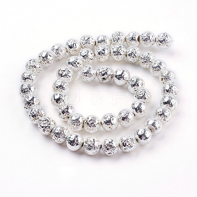Electroplated Natural Lava Rock Beads Strands G-K259-57-8mm-S-1