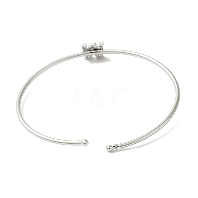Rack Plating Brass Micro Pave Clear Cubic Zirconia Letter Open Cuff Bangles BJEW-A018-01P-W-1