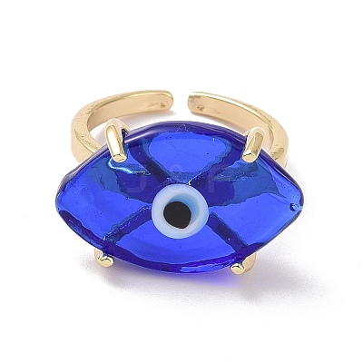 Lampwork Oval with Evil Eye Open Cuff Ring RJEW-I086-13G-01-1