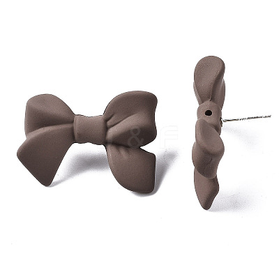 Spray Painted CCB Plastic Bowknot Stud Earring Findings CCB-Q091-07E-1
