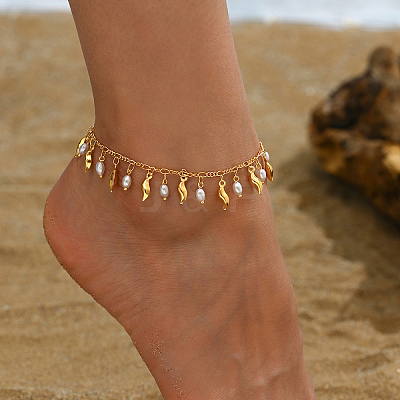 Beach Style Adjustable Imitation Pearl Charm Anklets for Women ZJ6888-1