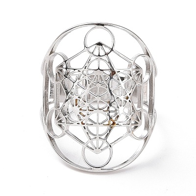 Non-Tarnish 304 Stainless Steel Star of David Adjustable Ring RJEW-P037-05P-1