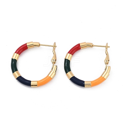 PVD Vacuum Plating 201 Stainless Steel Enamel Hoop Earrings for Women EJEW-B016-33C-1