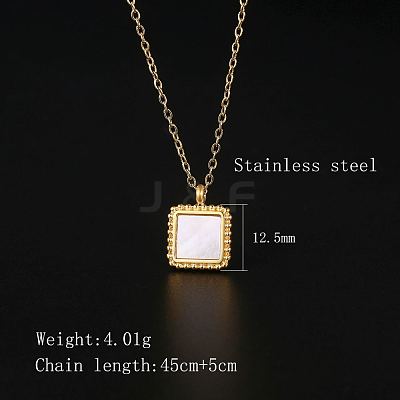 Natural Shell Square Pendant Necklace with Stainless Steel Chains TM4742-1-1