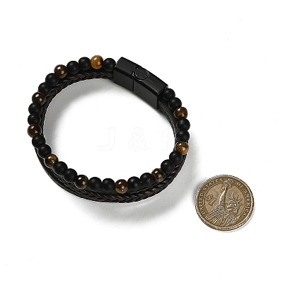 Natural Tiger Eye & Glass Round Beaded Bracelets BJEW-G732-01B-1