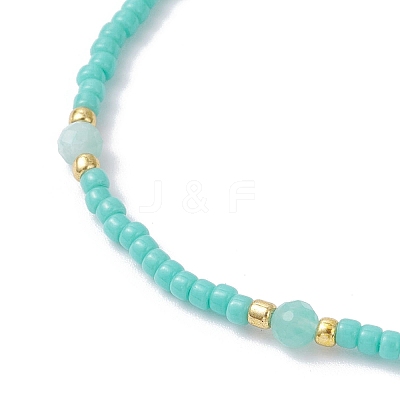 Natural Flower Amazonite & Seed Glass Beaded Braided Bead Bracelets BJEW-JB12605-02-1