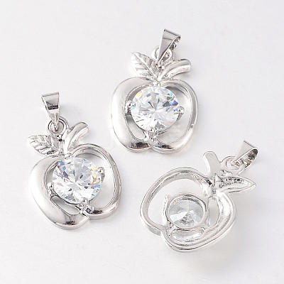 Apple Brass Cubic Zirconia Pendants ZIRC-O025-28-1